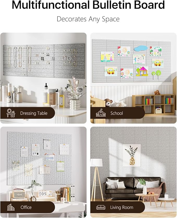 Soundsbay Large Cork Board, 47"x35" Slat Bulletin Board Alternative, 12-Pack Cork Boards for Walls, 60 Adhesive Tabs, Felt Wall Tiles for Home Office Classroom Pin Board