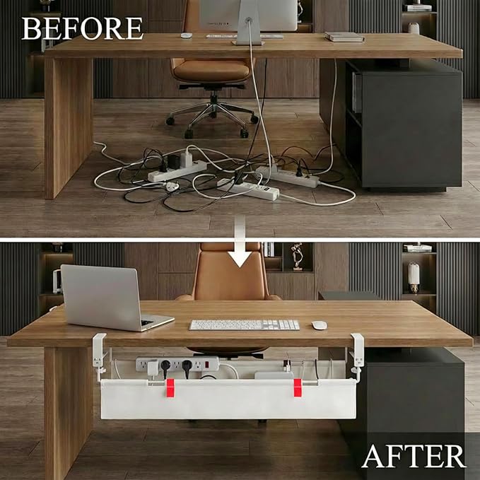 AHOMO [Upgraded] Under Desk Cable Management, 36" Cord Organizer, with Silicone Pads (No Scratch!), 16 Cable Ties, Washable PE Honeycomb Base,Fits Any Desk 0-2.1", No Stinky Cardboard! Beige