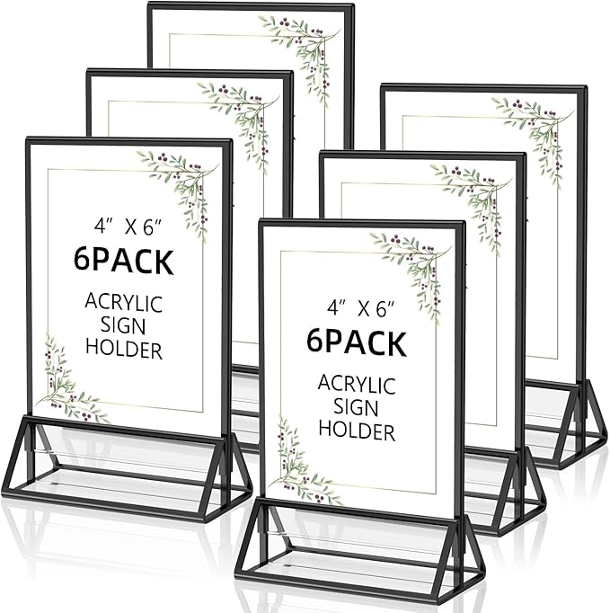 PPH-Sisy Acrylic Sign Holder 4x6 Display Stand, Clear and Stable Table Plastic Paper Holder, Acrylic Frames for Home Office Shop Photo Frames Exhibition Black (6pcs)