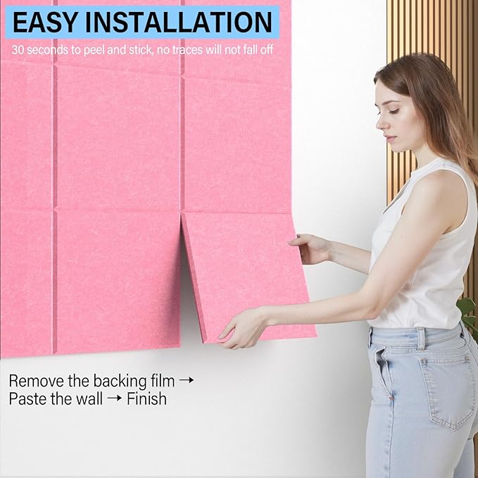 Baysola Large Cork Boards for Walls – 36" x 24" Self Adhesive Felt Wall Tiles, Ideal for Office Black Bulletin Board, Easy to Install Pin Board Photo Board