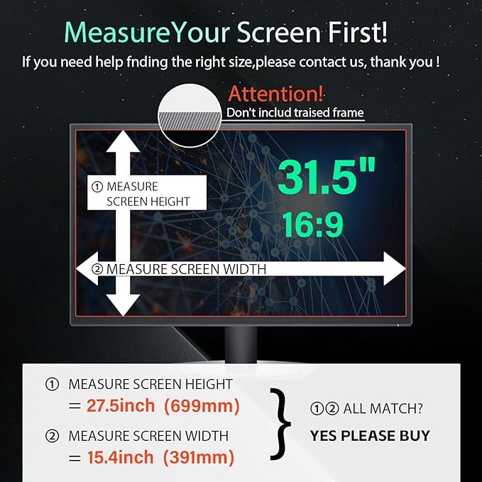 Mao Yeye [2 Pack] Magnetic Hanging 31.5 Inch Computer Privacy Screen for 16:9 Aspect Ratio Widescreen Monitor, Removable Eye Protection Anti Glare Blue Light Computer Monitor Privacy Filter