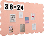 Mooliwe Scalloped Felt Bulletin Board 36 x 24 Inches Foldable Light Pink Pin Cork Board Alternative for Wall, 3' x 2' Trifold Picture Vision Self Adhesive Bulletin Decorative
