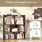 Giantex 7 Cube Bookshelf of 2, Free-Standing Wooden Bookcase, 4 Tier Home Display Shelf, Horizontal Storage Unit w/Anti-Toppling Devices, Open-Back Display Rack for Study, Living Room, Walnut