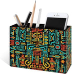 Famame Aztec Colorful Pattern Pencil Holder for Desk, Leather Desktop Container Pen Cup Storage Study Table Pen Organizer Makeup Brush Holder for Classroom Office Home