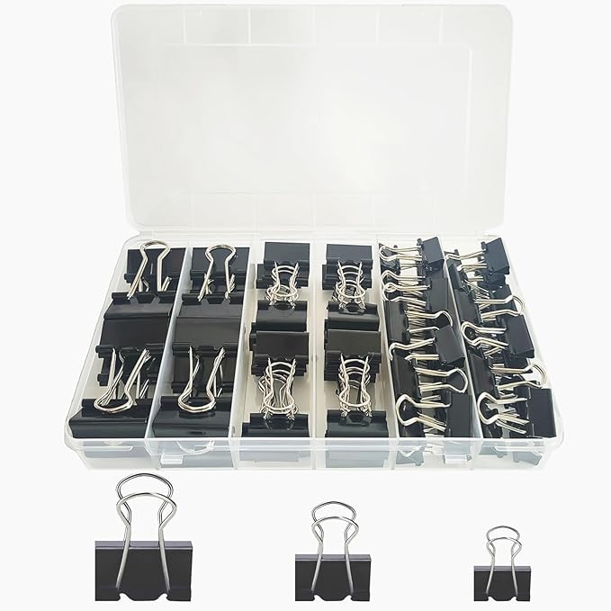 76 Pcs Black Binder Clips Paper Clamps Set Assorted Sizes Large Medium Small for Office School and Home