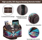 PUSU 360°Rotatable Remote Control Holder, PU Leather TV Remote Holder Caddy for Table, Bright and Colorful Art Supply Organizer Pen Holder, Multi-Functional Desk Organizer Living Room Office Decor