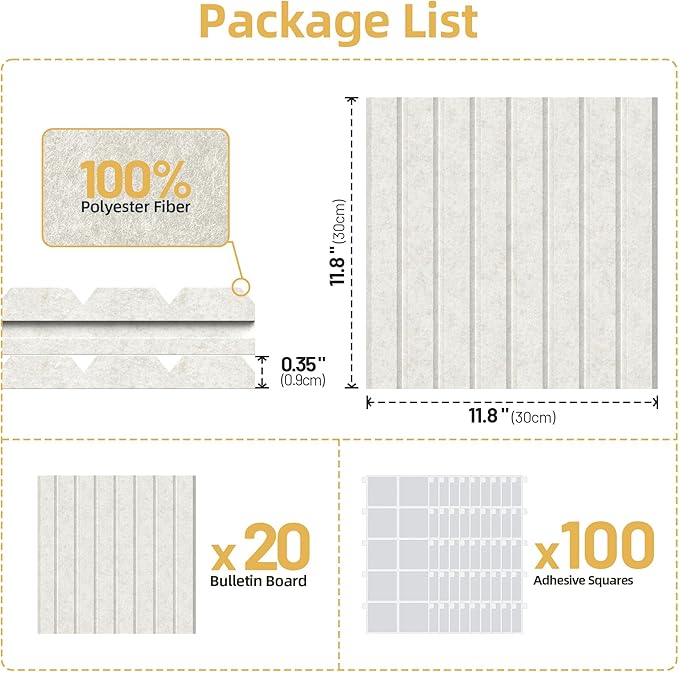 Large Cork Board for Wall 48" x 60" Ivory Bulletin Board with Safe Removable Adhesive Squares for Pictures Photos, Alternative CorkBoard Felt Pin Boards Tiles for Office Classroom Wall Decor - 20 Pack