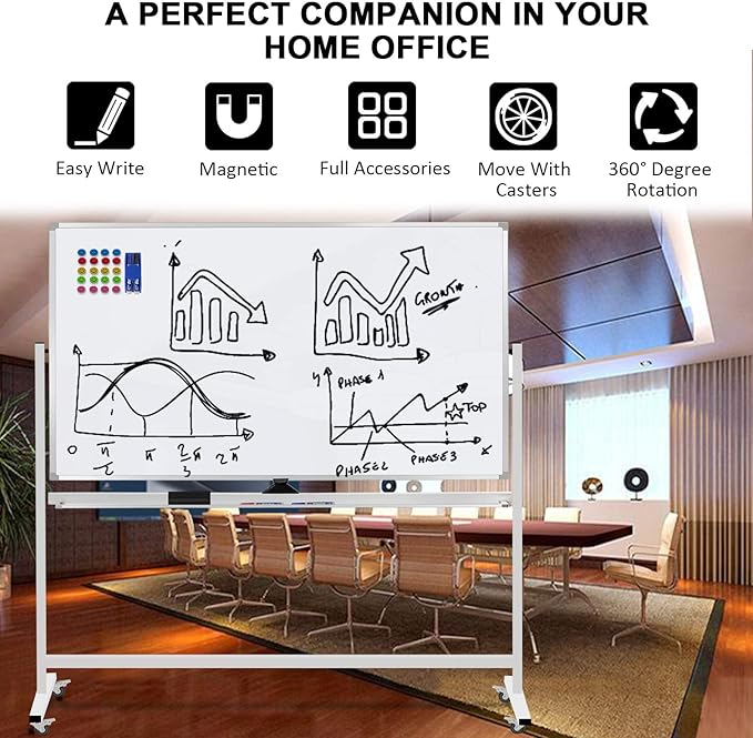 Max-officoo Mobile Whiteboard 72"x40" Magnetic Dry Erase White Boards on Wheels Double-Sided Large Whiteboard with Rolling Stand for Classrooms, Offices and Home