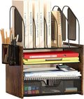 Boershun Wood Desk Organizer - 4-Tier Desktop File Organizer with Drawer, Wooden Paper Tray, Vertical File Holders & 2 Pencil Holders - Office Desk Organizer for Papers, Mail, Notebooks, Stationery