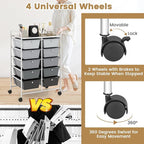 HAPPYGRILL 10-Drawer Rolling Storage Cart, Storage Organizer Cart with Lockable Wheels, Beauty Salon Movable Utility Cart for School, Office, Home, (Black Gradient)