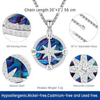 Compass Necklace for Women Men 925 Sterling Silver Pendant Urn Necklaces for Ashes Picture Locket Necklace Anchor Necklace Viking Necklace Crystals CZ Moonstone Abalone Shell Turquoise Compass Jewelry