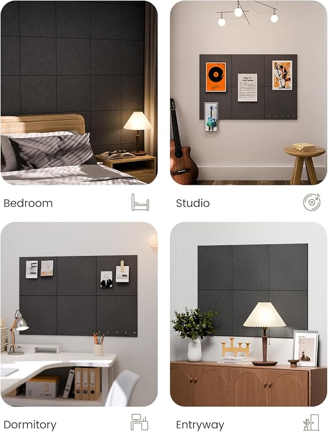 Fluxynara Large Felt Bulletin Board 36" x 24" Cork Board Alternative-6 Pack with 40 Safe Removable Adhesive Tabs, Cork Boards for Walls Cork Board for Home Office Classroom Pin Board - Charcoal Gray