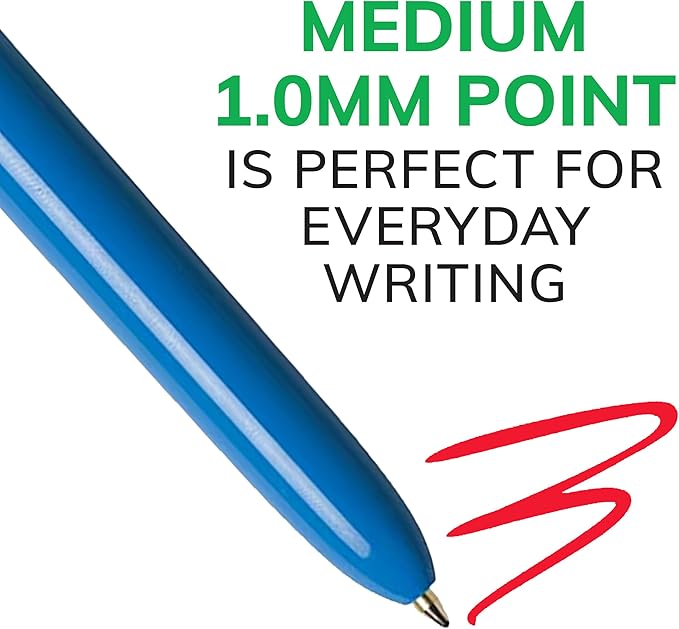 BIC 4-Color Retractable Ballpoint Pens with 1.0 mm Medium Point and Assorted Ink Colors, 12-Count Pack
