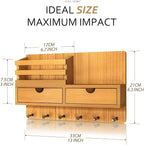Rebee Vision Modern Farmhouse Key Holder Wall Mount with 2 Drawer Organizer - Mail Holder for Wall with 6 Key Hooks - Ideal for Entryway, Kitchen, and Living Room Decor (Light Brown)