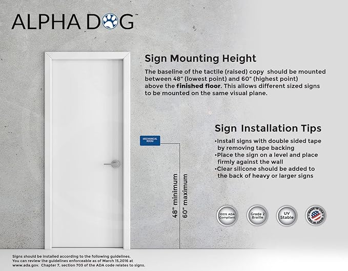 ALPHA DOG ADA SIGNS - Mechanical Room Sign with Braille for Your Business, 4x8 Inch, ADA Compliant, Indoor or Outdoor, Easy Installation, Made in the USA, Blue