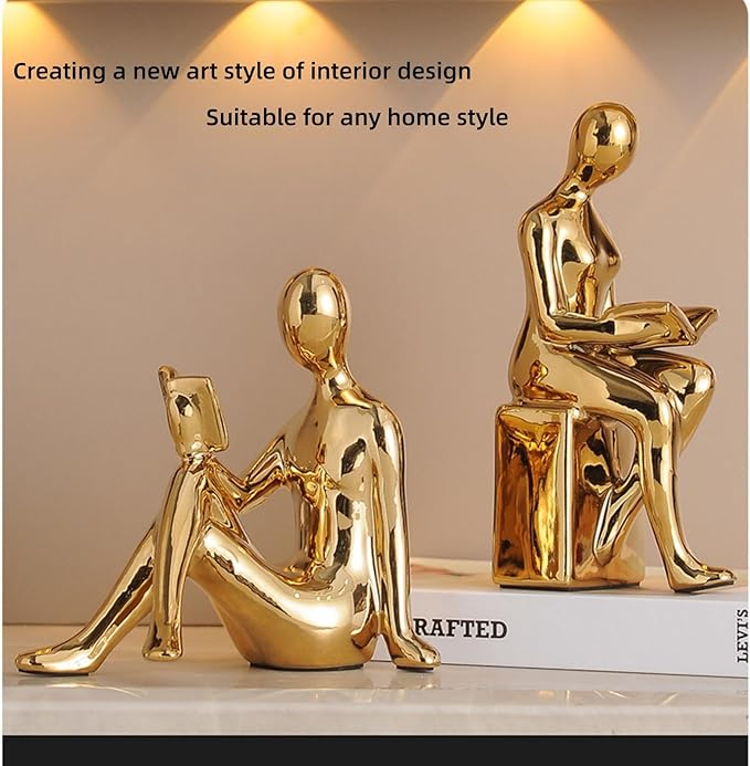 TYGKROF Decorative Bookends,Ceramic Statue Book Ends,Home Office Modern Bookends,Decor Aesthetic Reading Book Holders for Bookshelf,Bedroom Living Room Decoration Unique Bookends (Gold)
