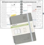 POPRUN Monthly Planner 2026-2027 (Medium 6.5" x 8.5") 18 Months Calendar Book(Jan 2026 - Jun 2027) - 4 Pages per Month with Expense & Notes, Stair-like tabs, Leather Cover, Sunday Start - Grey
