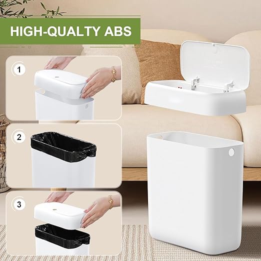 funest Trash Can with Lid, 3 Gallons/10.3 Qt Garbage Can with Press Top, Small Trash Can Dog Proof, Plastic Trash Bin, Waste Basket for Rv Bathroom Kitchen Bedroom Office White