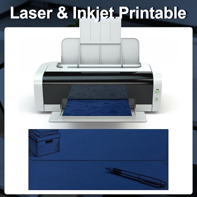 Marspark 100 Qty #10 Navy Blue Business Envelopes 80 lb 4-1/8'' x 9-1/2'' Peel Press Letter Size Envelopes Professional Mailing Printable for Security Office Use Home Mail