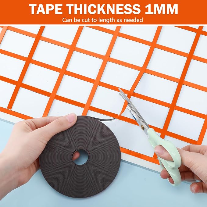 AmazingSpark Magnetic Tape Roll Thin Strips, 0.39 Inch x 66 Feet Magnetic Board Dividers Whiteboard Graphic Decorative Tape Marking Line for Classroom Office Art Accessories(Orange)