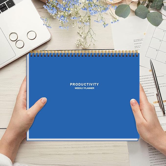 Weekly Productivity Planner - 8.5" x 11" Dashboard Desk Notepad Has 6 Focus Areas to List Tasks for Goals, Projects, Clients, Academic or Meal-Organize Your Daily Work Efficiently, 54 Weeks, Blue