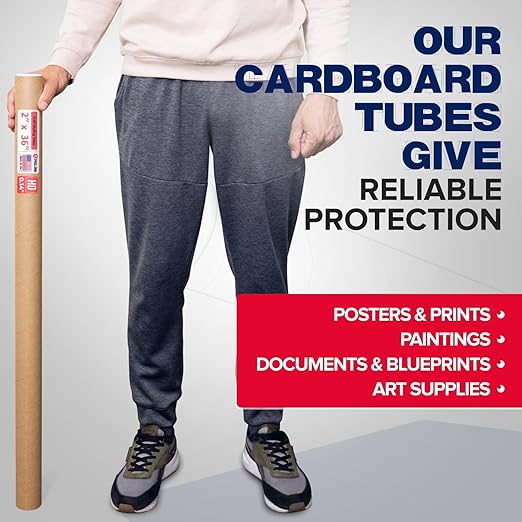 Paclord 2" x 36" Heavy-Duty Reinforced Cardboard Mailing Tube, Pack of 4 Tubes with 8 Caps – Secure USPS Approved – Great for Shipping and Storing of Prints, Artwork, Posters or Documents