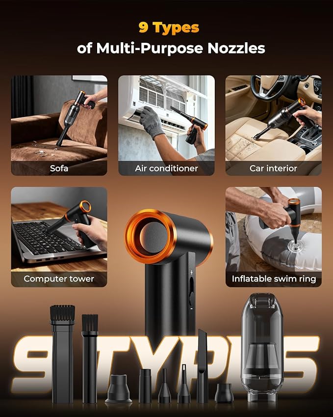 K&F CONCEPT Electric Compressed Air Duster|300000RPM Vacuum Cleaner|3 Gear Adjustable|Super Wind Power| Rechargeable Brushless Motor|for Deep Computer Clean, Keyboard, Car, Home,Outdoor
