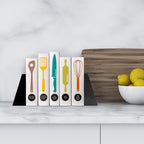 Ottimo Premium Polished Stone Marble 6" Book Ends for Bookshelf Decor, Home, Office or Kitchen Shelves. Heavy, Triangular, and Decorative Book Stopper with Anti-Slip Pads, Great Gift Idea (Black)