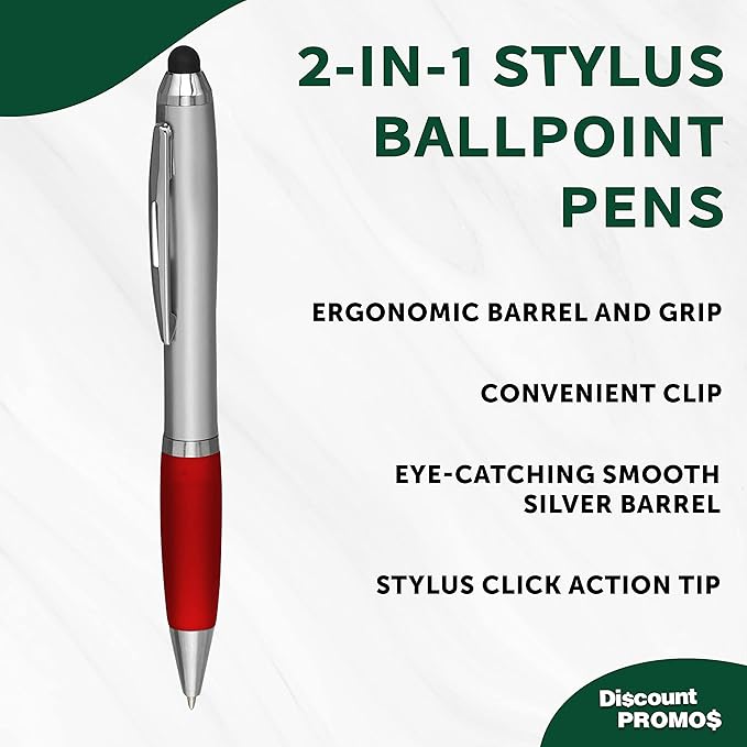 DISCOUNT PROMOS Stylus Ballpoint Pens Set of 10, Bulk Pack - Black Ink, Great for Office, School, Business, Tradeshows, Events - Red