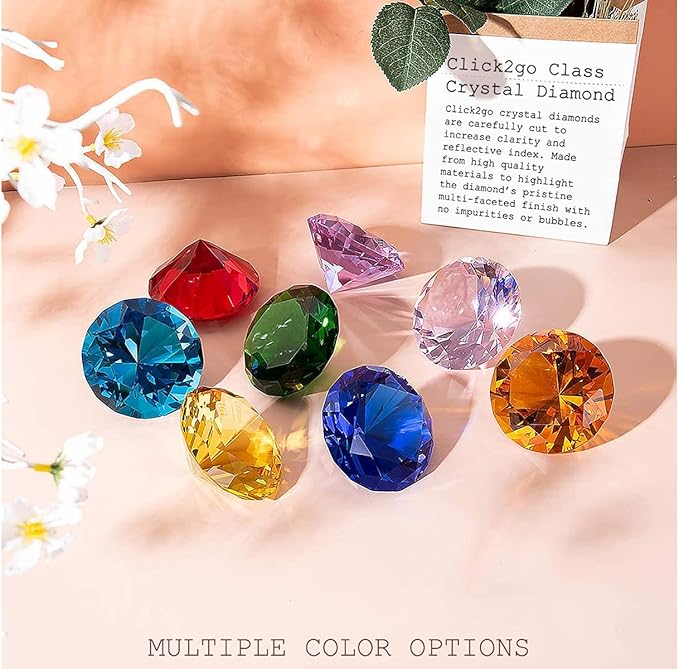 click2go 2” / 60 mm Diamond Shaped Glass Crystal Paperweight – Home Office Decor & Valentine's Day Gift Wedding Favors Centerpieces Decoration with Gift Box (Dark Purple)