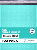 Teal Poly Bubble Mailers 8.5x12 inch #2 | Self Seal Padded Envelopes | Cushioned Bubble Mailer | Usable Size 8.5x11 | Water Proof | Lightweight mailing Shipping Bags | 100 Pack Bulk