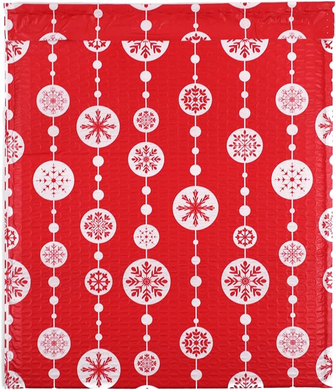 Bubble Mailers 12x15" - Red Snowflake Baubles (Writable Area) - 25 Pack - Large Padded Envelopes 12x15 - Poly Bubble Mailers Padded Mailers - Holiday Bubble Envelopes