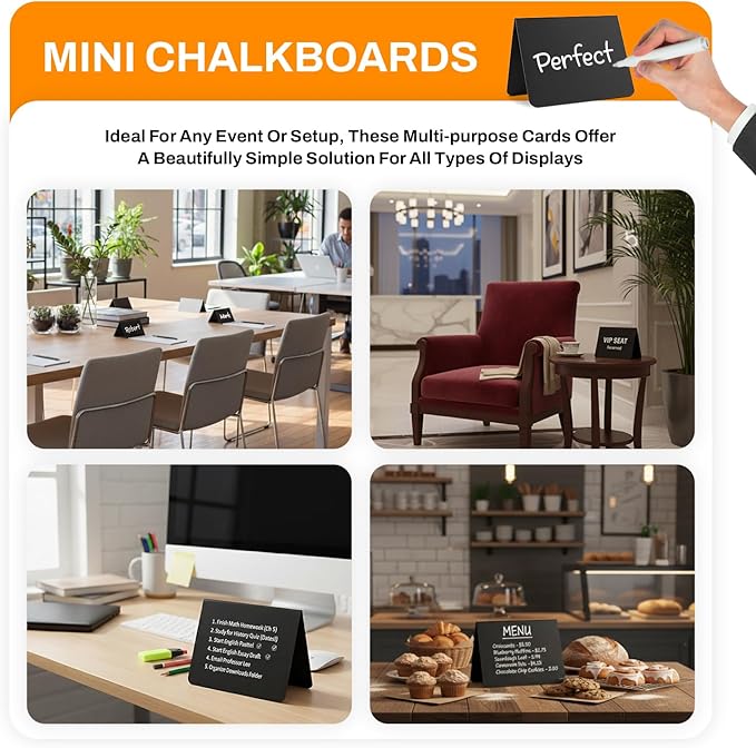 20 Pack Mini chalkboard signs for food, 4”x3” Small Reusable Chalk Board Signs w/Spray Bottle, Food labels for party buffet, Table Signs for Wedding, Name Tags & Bakery w/ 12 Markers & 2 Wiping Cloths