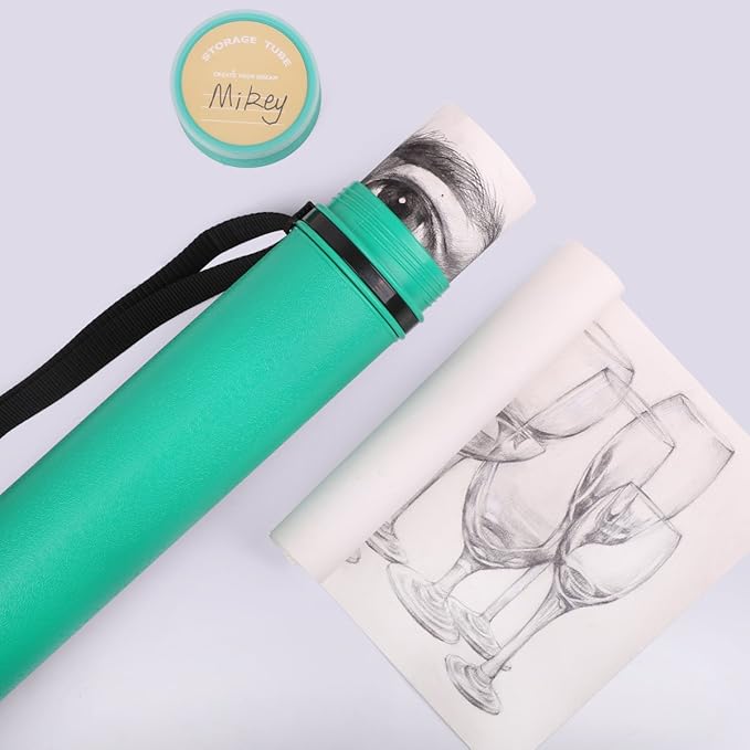 TRANSON Durable Poster Storage Tube with Straps 24"-40" Extendable for Blueprints, Artwork, Maps, Posters Color Green