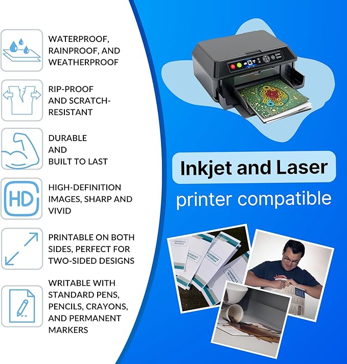 TerraSlate Waterproof Paper - Hydronote 54lb Multipurpose Copy Paper 8.5” x 11”, Bulk White Paper, Inkjet Printer and Laser Printer Paper Compatible - Weather/Rain Proof, Durable (1000 Sheets)
