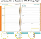2026 Planner - Planner 2026 from January 2026 - December 2026, Weekly & Monthly Planner Spiral Bound with 12 Monthly Tabs, Inner Pocket, 6.4" x 8.5", Orange-E