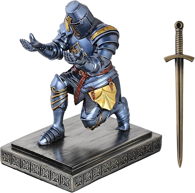 NCQIXIAO Templar Vanguard Soldier Pen Holder Pencil Stand Desk Organizers and Accessories as Gift for Medieval Warrior Enthusiast (Blue)