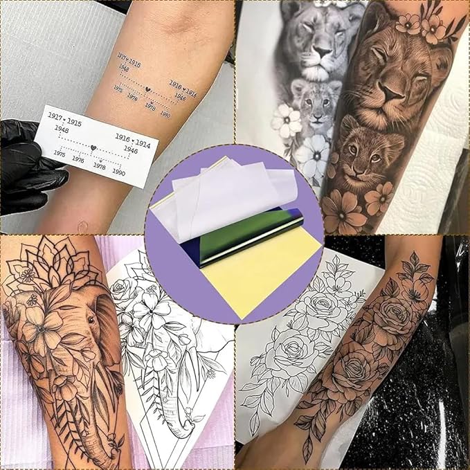 Tattoo Transfer Paper - Yuelong 100 Sheets Tattoo Stencil Paper Thermal Stencil Paper 4 Layers A4 Size DIY Tattoo Tracing Paper for Tattoo Transfer Kit Tattoo Supplies