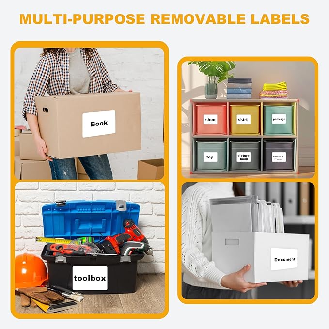 100 Pcs Labels for Storage Bins, 6 x 4 inch Large Label Stickers with 1 Double-ended Marker, Pen Removable Labels Adhesive Moving Labels Blank Labels Tear Resistant No Residue for School Business Home