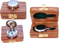 Bazross Brass Nautical Compass with Wooden Case - Antique Brass & Copper Sun Clock for Camping, Hiking, Touring - Engraved Gift for Him - Nautical Clock - Compass Gift