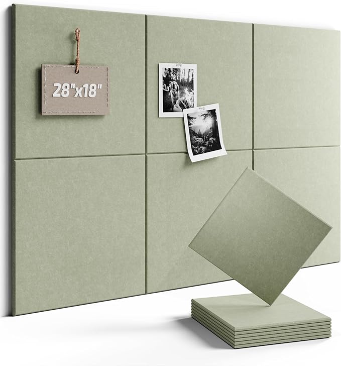 Fluxynara Felt Bulletin Board Tiles -28"x18" Cork Board Alternative for Office Decor, Push Pin Board Wall Organizer 6-Pack - Sage