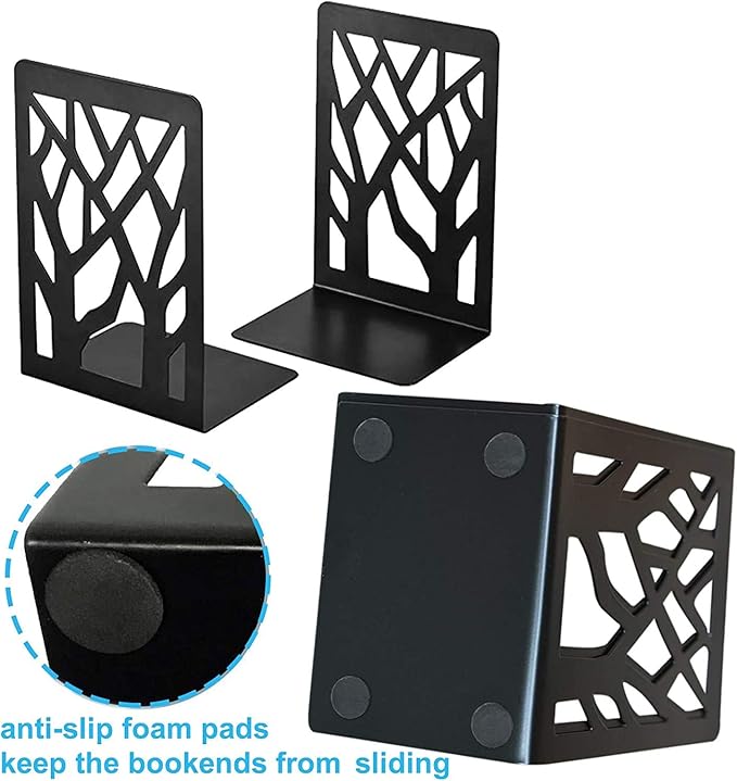MSDADA Black Metal Bookends (7 Pairs, 14 Pieces) for Shelves, Office, Heavy Books, Home Decor