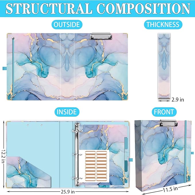 Lateefah 3 Ring Binder, 2 Inch Binder Organizer for Letter Size(8.5'' x 11'') with 5-Tab Dividers and Pockets, File Folders with Low Profile Clipboard for Office, School Supplies