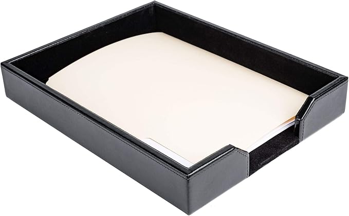 Dacasso Bonded Leather Desktop Tray Luxury Letter Holder & Paper Organizer for Desk, 13.5in x 10.5in x 2.13in, Black