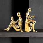 TYGKROF Decorative Bookends,Ceramic Statue Book Ends,Home Office Modern Bookends,Decor Aesthetic Reading Book Holders for Bookshelf,Bedroom Living Room Decoration Unique Bookends (Gold)