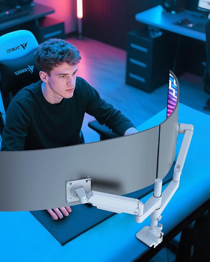 Ergounion Dual Monitor Arm for 13-49 Inch Ultrawide Screens, Heavy Duty Monitor Mount for 2 Monitors up to 44lbs, Full Motion Vertical Stacked Dual Monitor Arm Desk Mount, 75/100mm VESA Mount, White