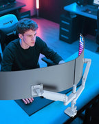 Ergounion Dual Monitor Arm for 13-49 Inch Ultrawide Screens, Heavy Duty Monitor Mount for 2 Monitors up to 44lbs, Full Motion Vertical Stacked Dual Monitor Arm Desk Mount, 75/100mm VESA Mount, White