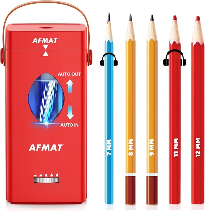 AFMAT Electric Pencil Sharpener, Rechargeable & Cordless, Fully Automatic Pencil Sharpener for Classroom, Auto in & Out, 5 Sharpness Modes, Heavy Duty Sharpeners for 6-12mm No.2/Jumbo Pencils PSC7