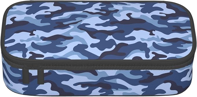 YIJIUWKIS Kids Adults Camo Style Pencil Case Blue Pencil Box for Boys Men Girls Women, Portable Canvas Storage Pouch Marker Pen Organization Bag, Desk Office Organizer Travel Bag