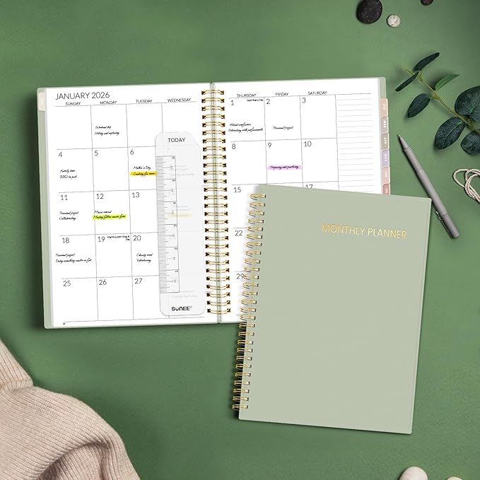 SUNEE 2026-2027 Planner - 24 Months (Jan 2026 - Dec 2027) - 7"x10" Monthly Spreads & Yearly Planner, Sage Green